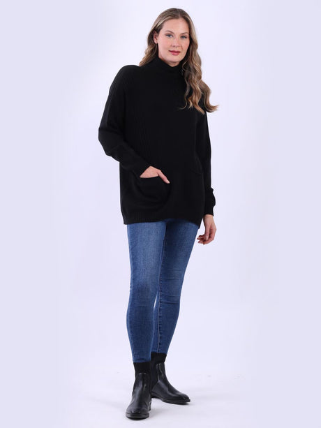 Turtle Neck Knitted Rib Plain Jumper