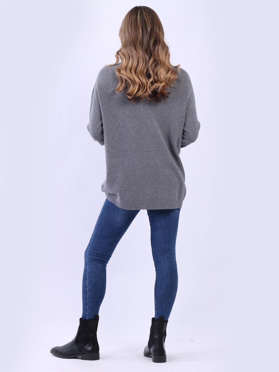 Turtle Neck Knitted Rib Plain Jumper