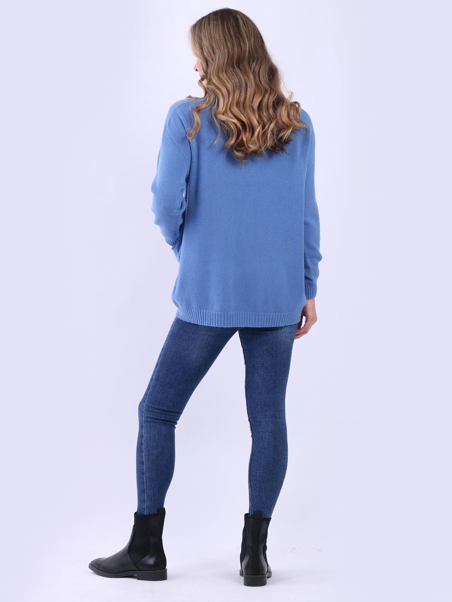 Turtle Neck Knitted Rib Plain Jumper