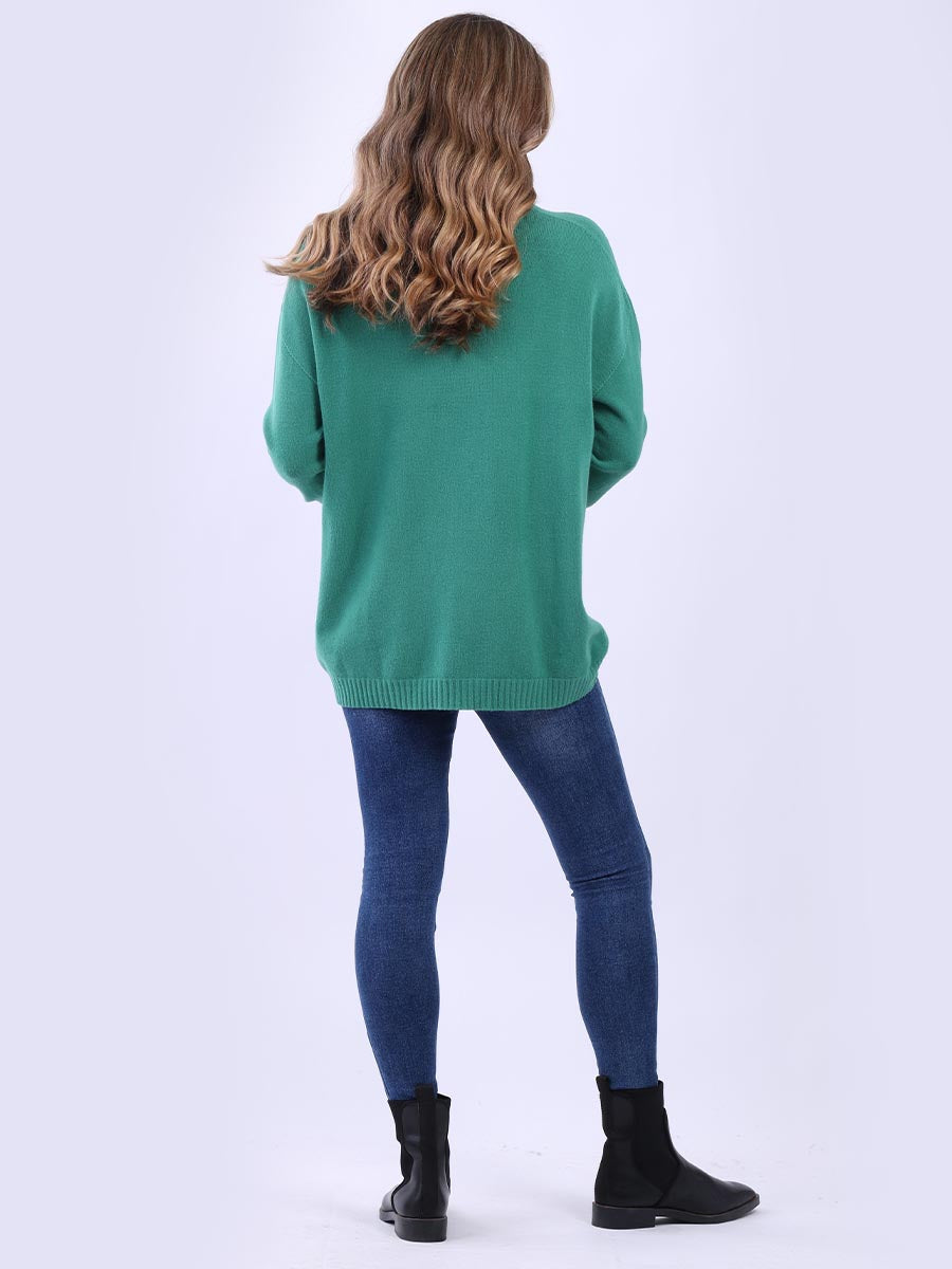 Turtle Neck Knitted Rib Plain Jumper