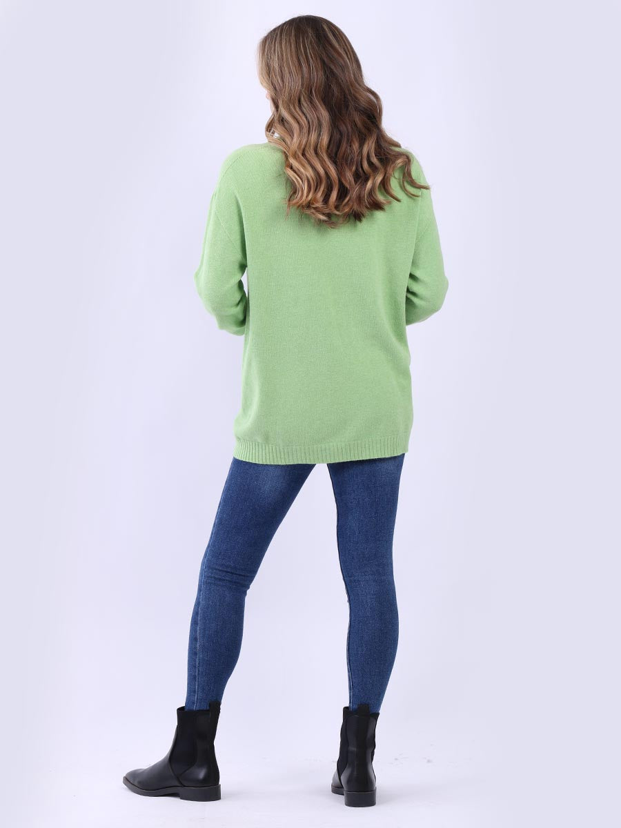 Turtle Neck Knitted Rib Plain Jumper