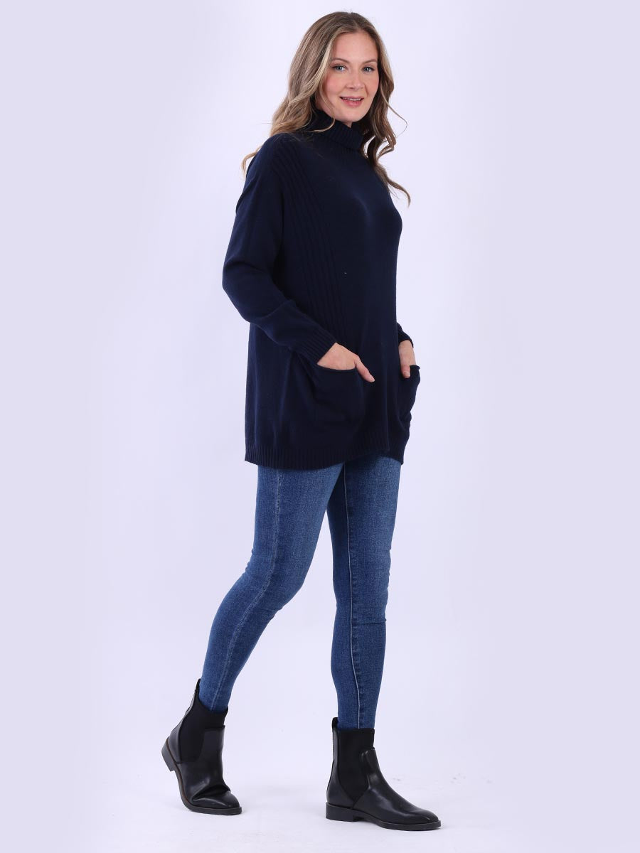 Turtle Neck Knitted Rib Plain Jumper