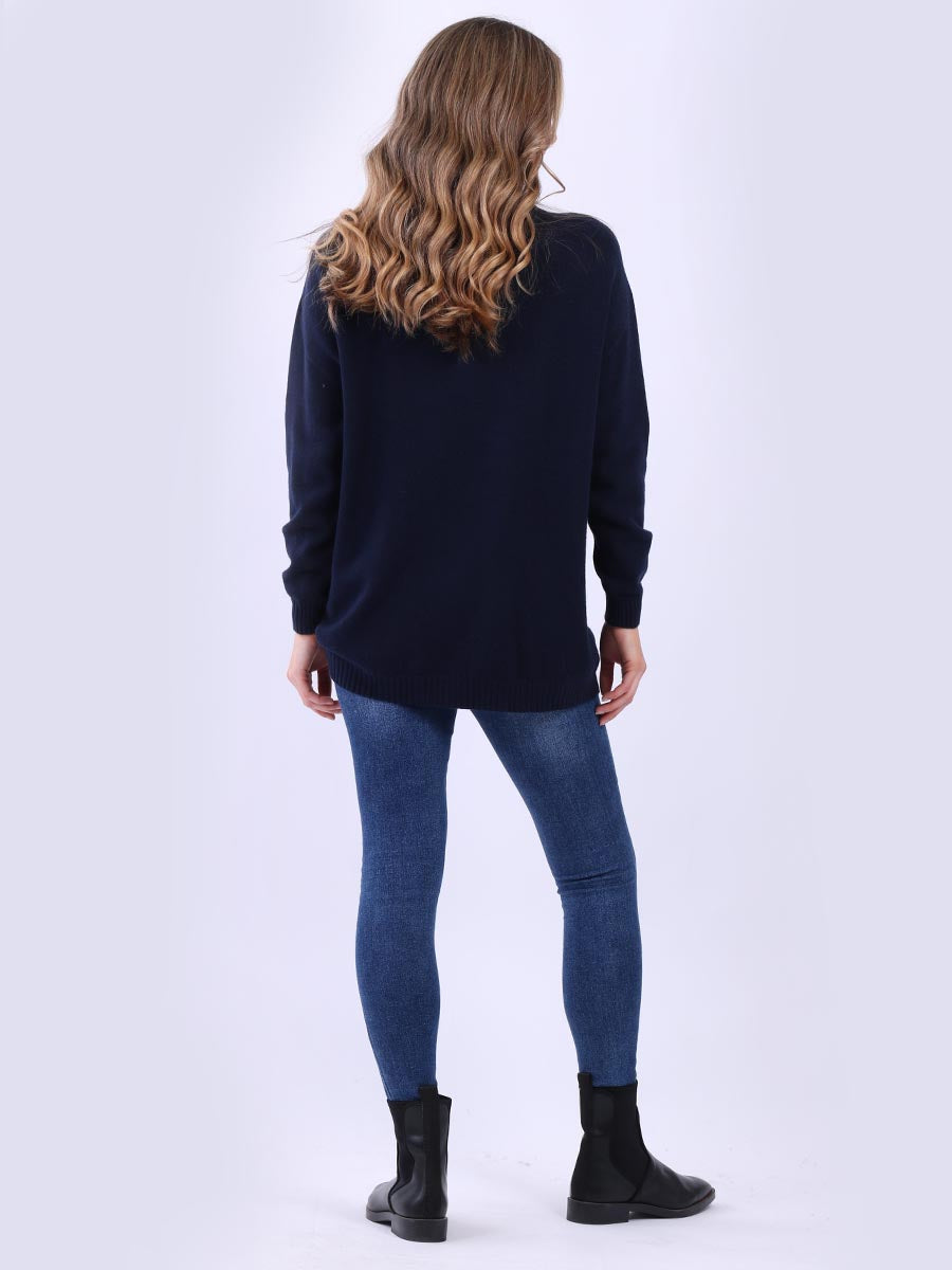 Turtle Neck Knitted Rib Plain Jumper