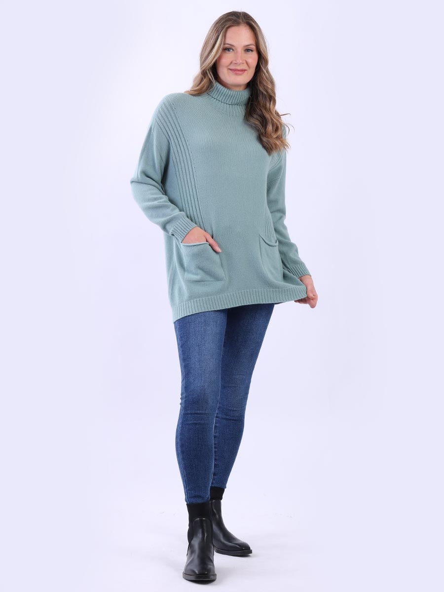 Turtle Neck Knitted Rib Plain Jumper