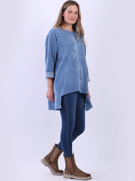 Plain Corduroy Lagenlook Hi-Lo Top