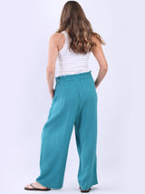 Wide Leg Plain Cotton Casual Trouser