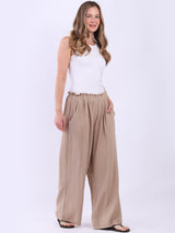 Wide Leg Plain Cotton Casual Trouser