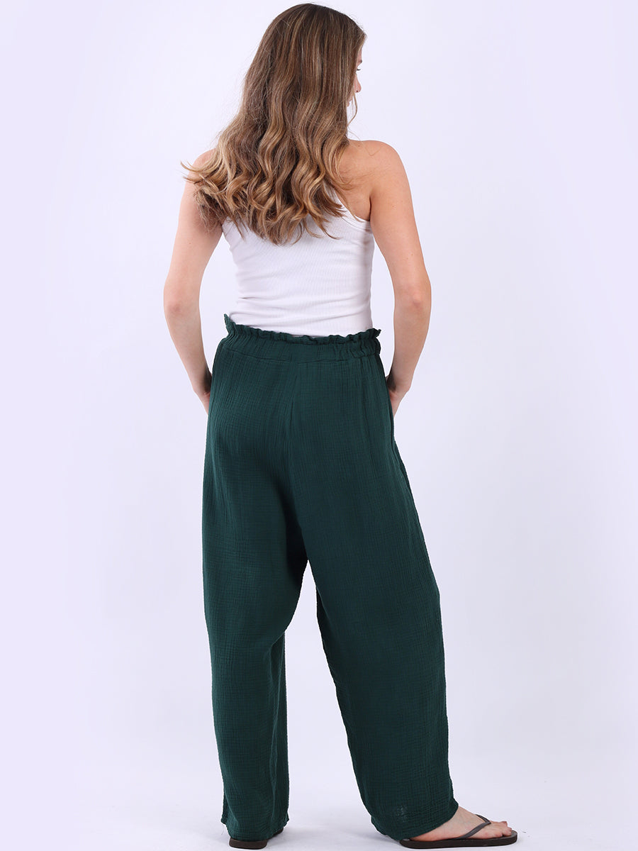 Wide Leg Plain Cotton Casual Trouser