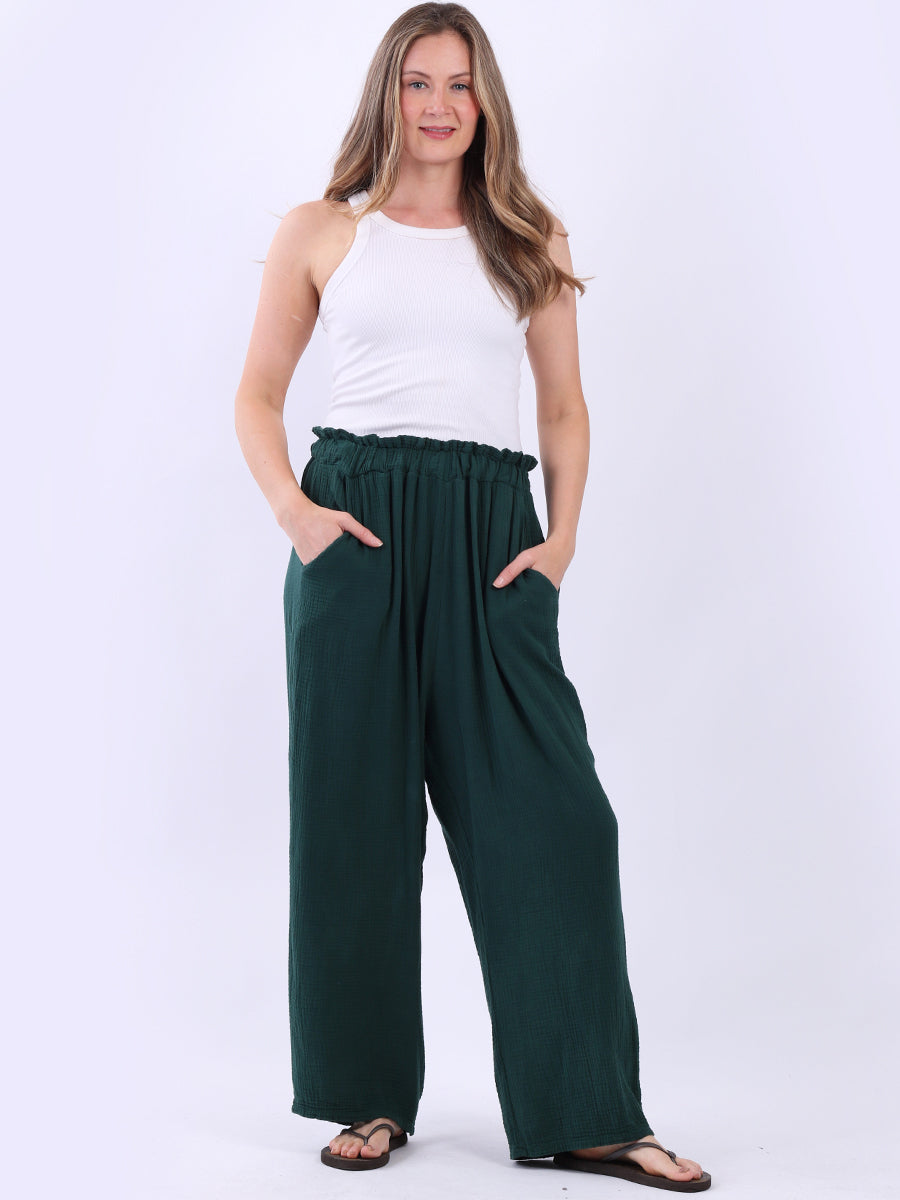 Wide Leg Plain Cotton Casual Trouser