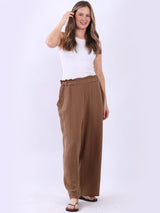 Wide Leg Plain Cotton Casual Trouser