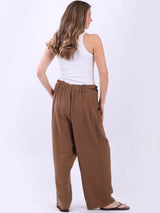 Wide Leg Plain Cotton Casual Trouser