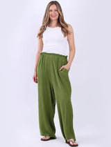 Wide Leg Plain Cotton Casual Trouser