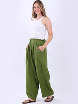 Wide Leg Plain Cotton Casual Trouser