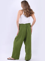 Wide Leg Plain Cotton Casual Trouser