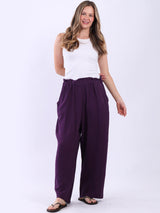 Wide Leg Plain Cotton Casual Trouser