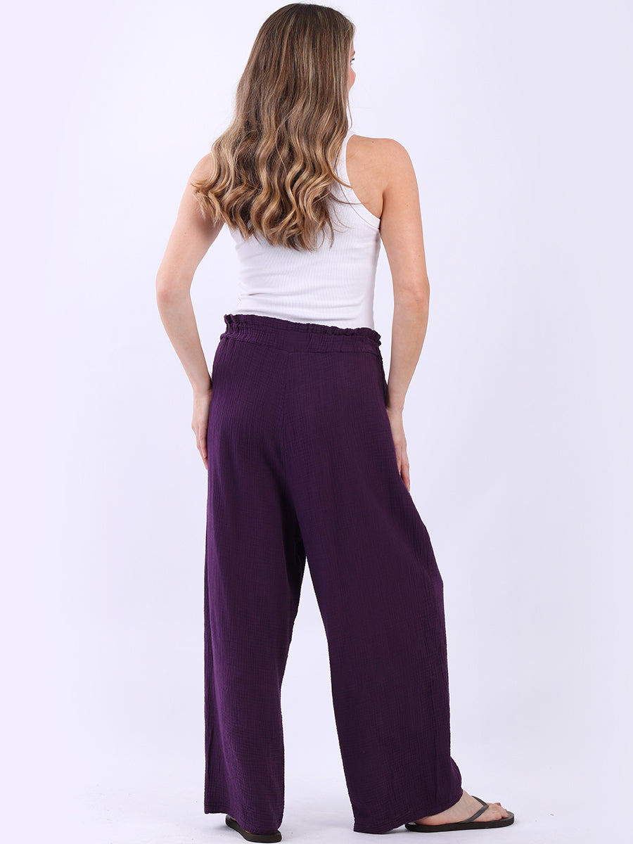 Wide Leg Plain Cotton Casual Trouser