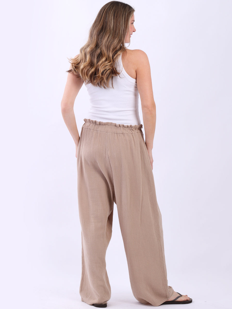 Wide Leg Plain Cotton Casual Trouser