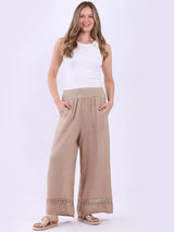 Women Wide Leg Plain Linen Casual Pant