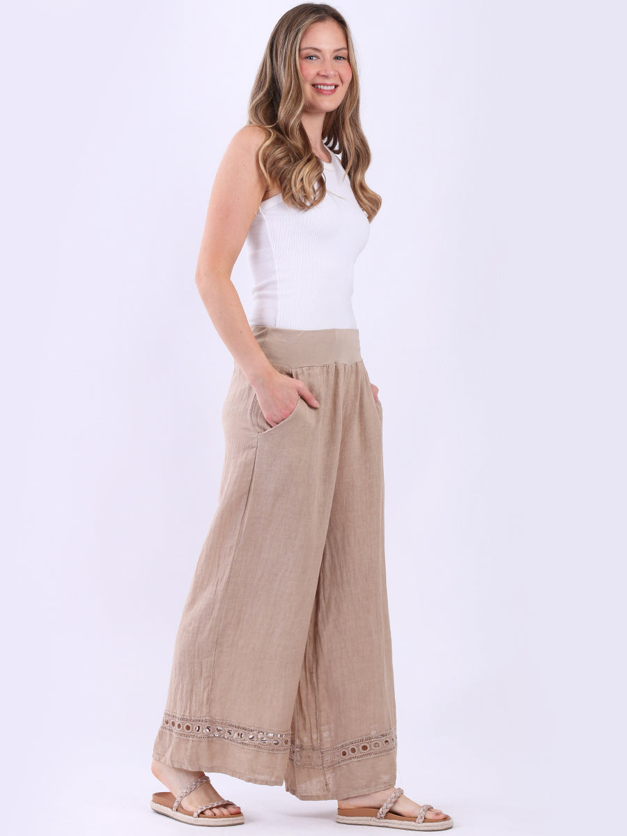 Women Wide Leg Plain Linen Casual Pant