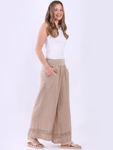 Women Wide Leg Plain Linen Casual Pant