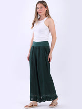 Women Wide Leg Plain Linen Casual Pant