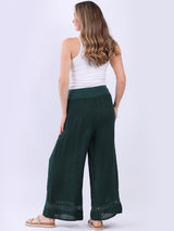 Women Wide Leg Plain Linen Casual Pant