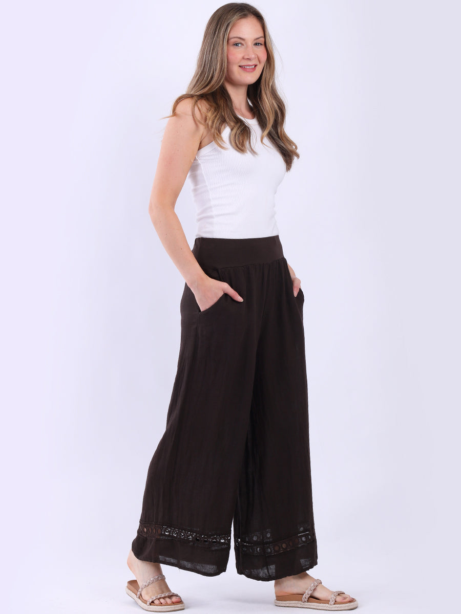 Women Wide Leg Plain Linen Casual Pant