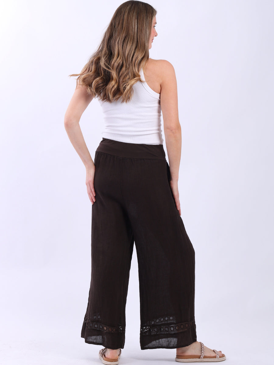 Women Wide Leg Plain Linen Casual Pant