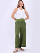 Women Wide Leg Plain Linen Casual Pant