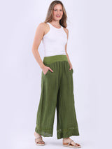 Women Wide Leg Plain Linen Casual Pant