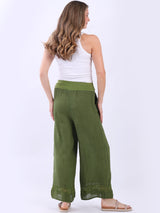 Women Wide Leg Plain Linen Casual Pant