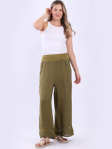 Women Wide Leg Plain Linen Casual Pant