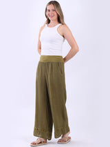 Women Wide Leg Plain Linen Casual Pant