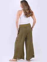 Women Wide Leg Plain Linen Casual Pant