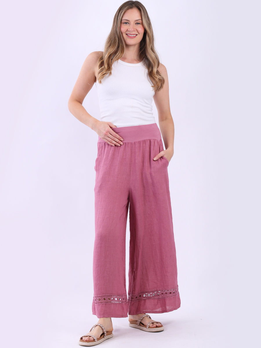 Women Wide Leg Plain Linen Casual Pant