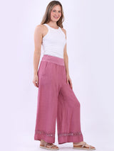 Women Wide Leg Plain Linen Casual Pant