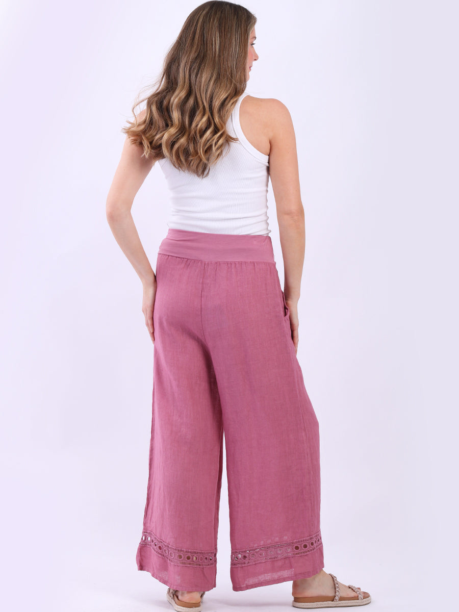 Women Wide Leg Plain Linen Casual Pant