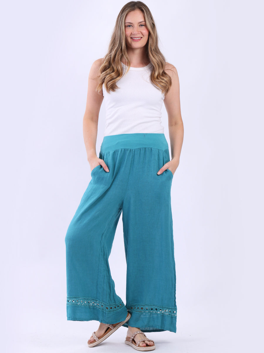 Women Wide Leg Plain Linen Casual Pant