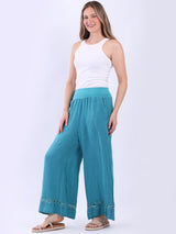 Women Wide Leg Plain Linen Casual Pant