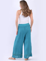 Women Wide Leg Plain Linen Casual Pant