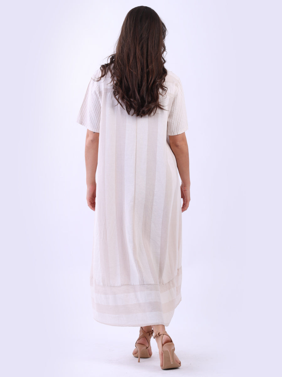 Plus Size Stripy Linen Maxi Dress