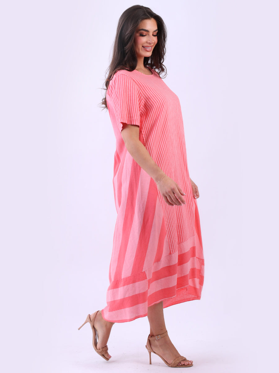 Plus Size Stripy Linen Maxi Dress