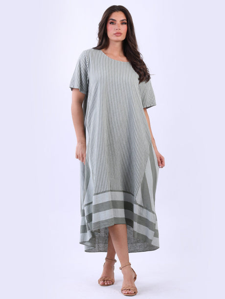 Plus Size Stripy Linen Maxi Dress