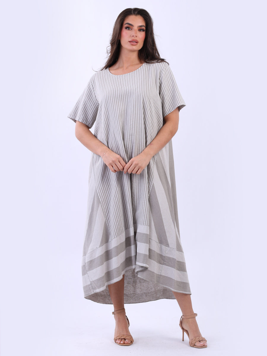 Plus Size Stripy Linen Maxi Dress