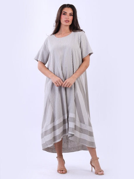 Plus Size Stripy Linen Maxi Dress