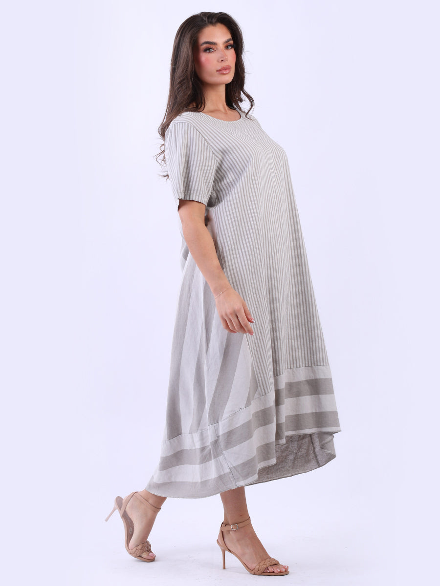 Plus Size Stripy Linen Maxi Dress