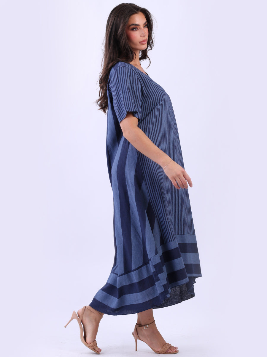 Plus Size Stripy Linen Maxi Dress