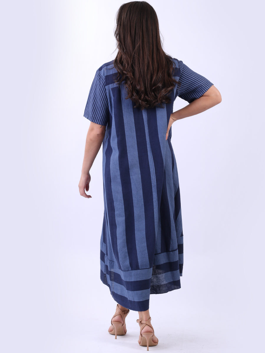 Plus Size Stripy Linen Maxi Dress