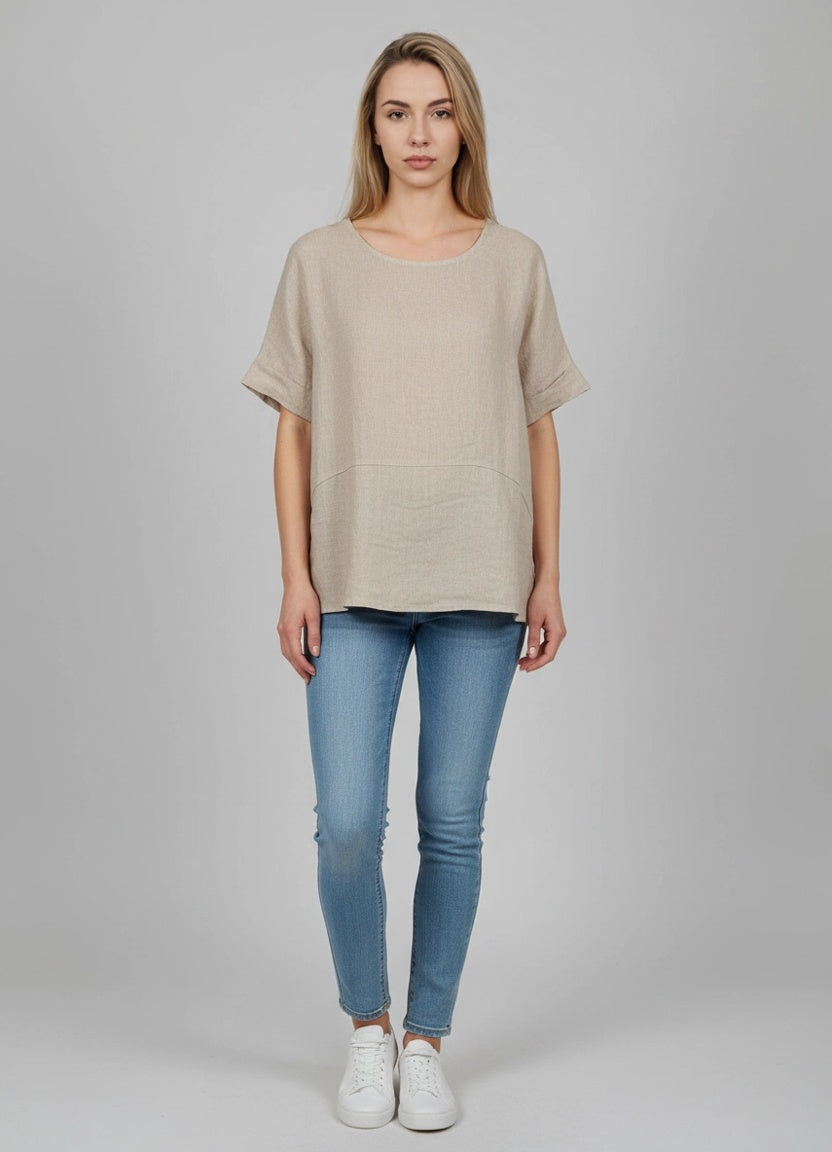 Plain Linen Crop Top Beige