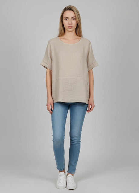 Plain Linen Crop Top Beige